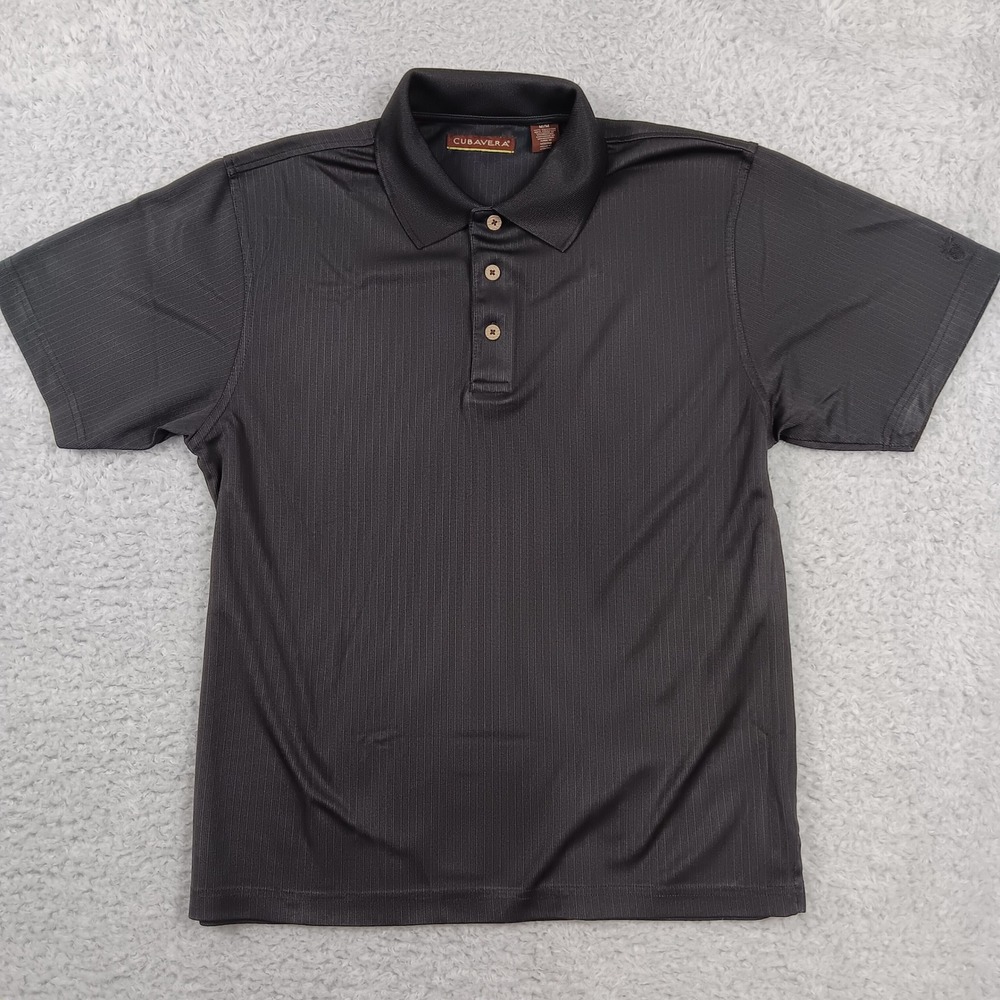 Cubavera Polo Shirt Mens Medium Dark Grey Textured Stripe Short Sleeve 07059